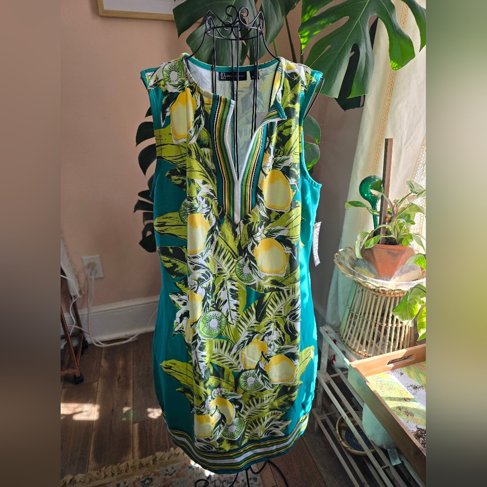 Tropical Lemon Print Dress NY & Company NWT
